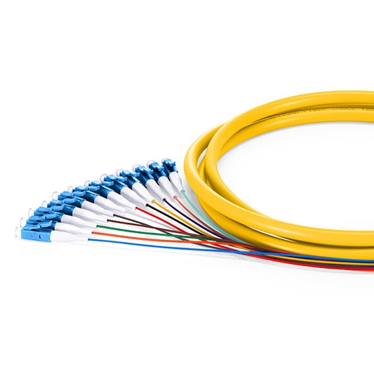 Fiber Pigtail 1M (3FT), LC/UPC TO UNTERMINATED, 12 Fibers, Bunch,OS2 Single Mode, Riser(OFNR), 0.9MM, Yellow