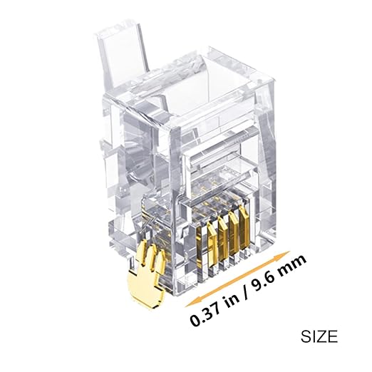 RJ11 Connectors 25 Pack 6P4C Plug Telephone Modular Plug Phone Jack Adapter Crimp End Telephone Cord Connector