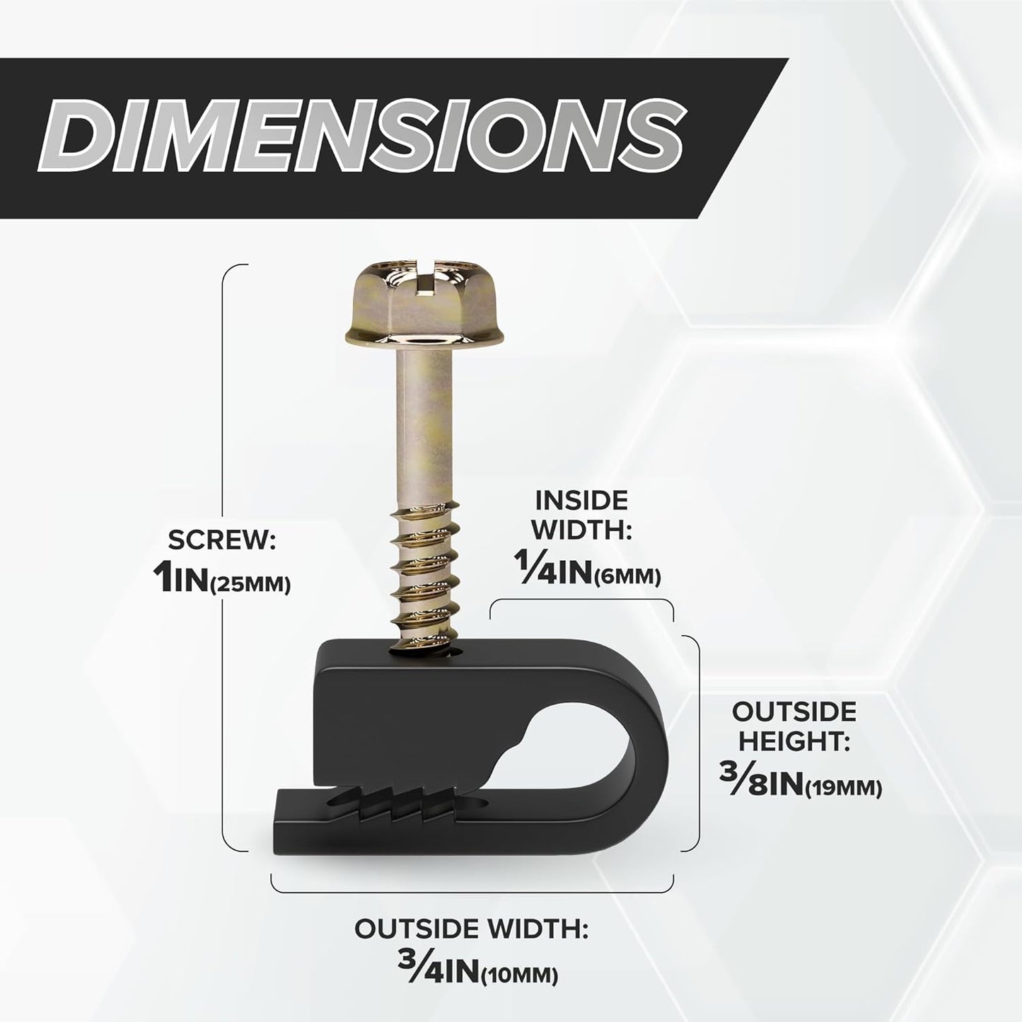 Wire Clips, Single Cable Wall Clip, Coaxial, Cat6, Electrical Wire, Ethernet, 1/4 in (6 mm) Screw Fastener