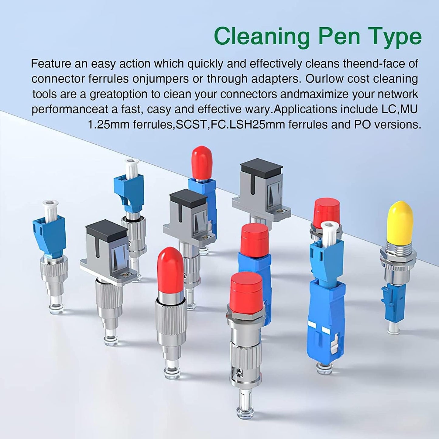 Fiber Optic Connector Cleaning Pen 800+ Clicks 5 Pack Fiber Optic Cleaner Pen for 2.5mm Ferrules SC,FC,ST,SC/APC and FC/APC