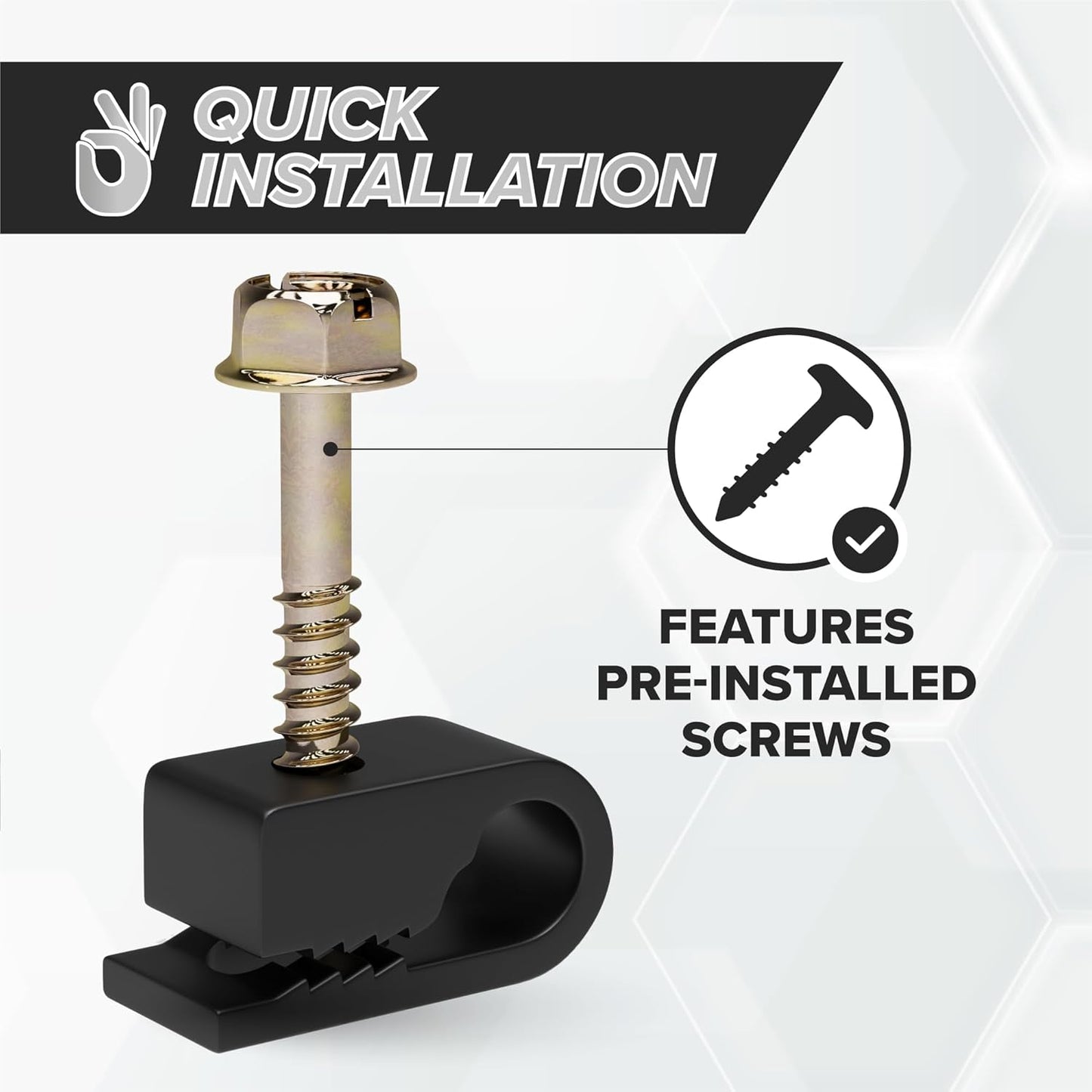 Wire Clips, Single Cable Wall Clip, Coaxial, Cat6, Electrical Wire, Ethernet, 1/4 in (6 mm) Screw Fastener