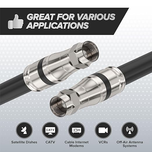 Compression Connectors for RG11 Coaxial Cable, 10 PCS, Water Tight O Ring, Indoor/Outdoor, F81, F-Type, 75 Ohm, 3 GHz, Black