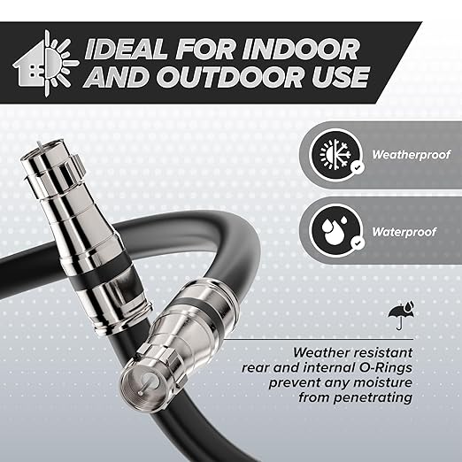 Compression Connectors for RG11 Coaxial Cable, 10 PCS, Water Tight O Ring, Indoor/Outdoor, F81, F-Type, 75 Ohm, 3 GHz, Black