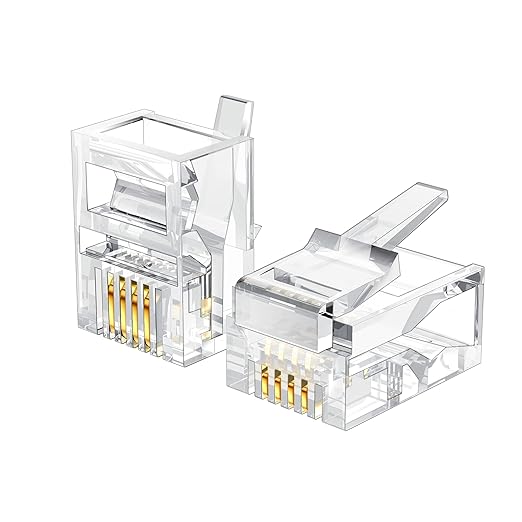 RJ11 Connectors 25 Pack 6P4C Plug Telephone Modular Plug Phone Jack Adapter Crimp End Telephone Cord Connector