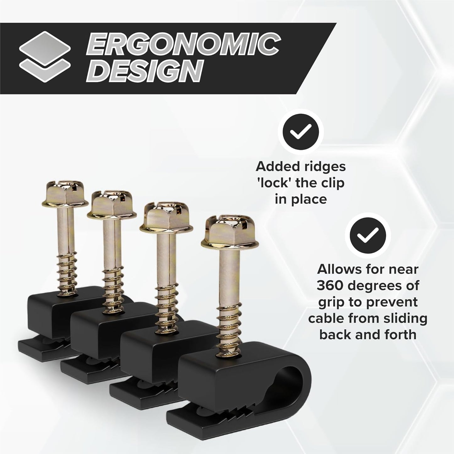 Wire Clips, Single Cable Wall Clip, Coaxial, Cat6, Electrical Wire, Ethernet, 1/4 in (6 mm) Screw Fastener