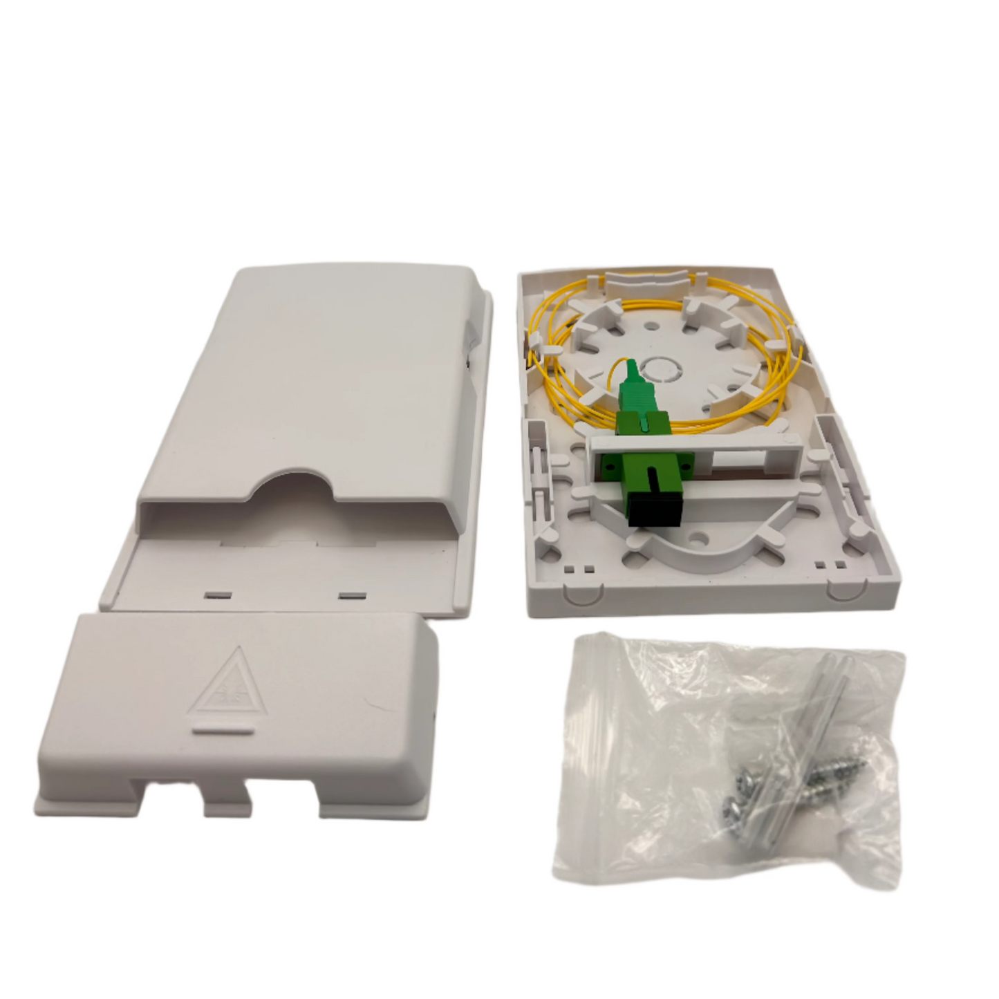 Wall Mounted Fiber Optic Terminal Box w/ 1 Bulk Head and 1 Terminated Fiber Pigtail - White