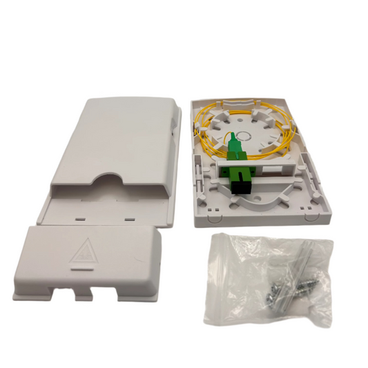 Wall Mounted Fiber Optic Terminal Box w/ 1 Bulk Head and 1 Terminated Fiber Pigtail - White
