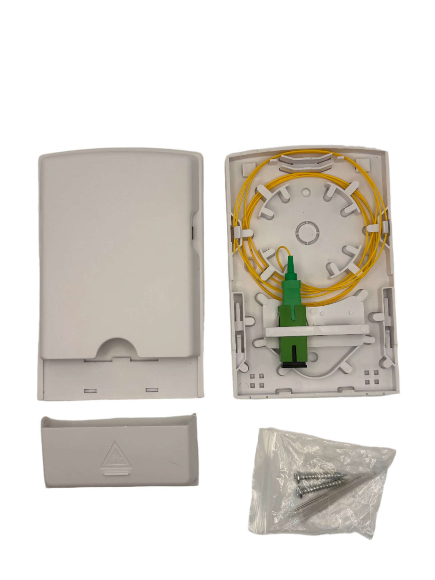 Wall Mounted Fiber Optic Terminal Box w/ 1 Bulk Head and 1 Terminated Fiber Pigtail - White