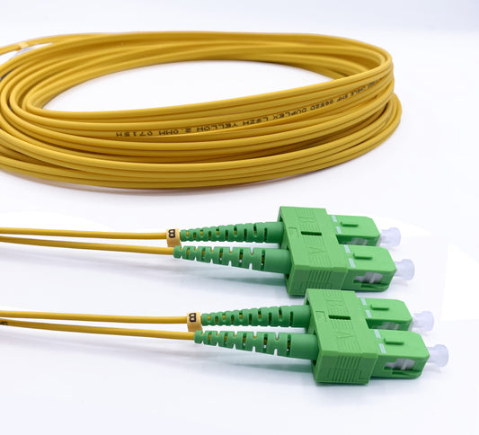 Fiber Patch Cable 30M(98FT),2 Fibers, SC/APC DUPLEX, OS2 Single Mode, Riser(OFNR), 0.9MM, Yellow