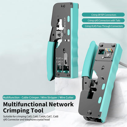 RJ45 Pass Through Crimp Tool, Ethernet Crimping Tool Kit All-in-one Crimper for Cat7 Cat6 Cat5 8P RJ45 6P RJ11/12 Connectors