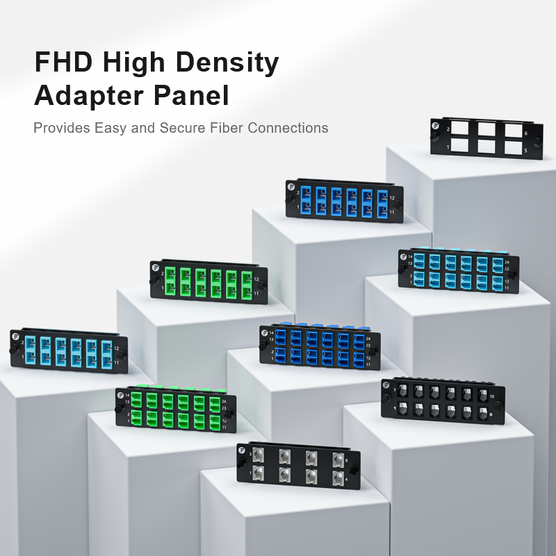 FHD® Fiber Adapter Panel, 24 Fibers OS2 Single Mode, 12 x LC APC Duplex (Green) Adapter, Ceramic Sleeve
