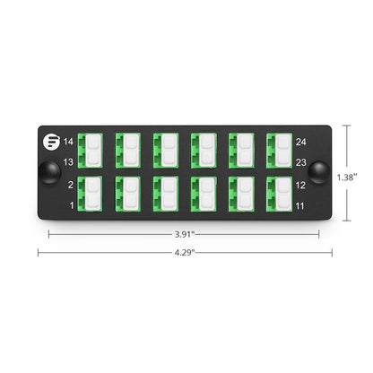 FHD® Fiber Adapter Panel, 24 Fibers OS2 Single Mode, 12 x LC APC Duplex (Green) Adapter, Ceramic Sleeve