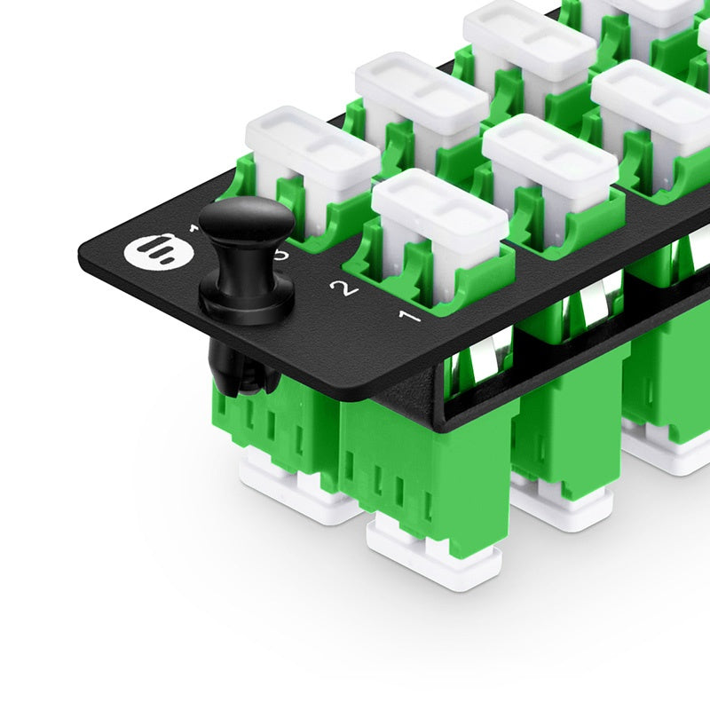 FHD® Fiber Adapter Panel, 24 Fibers OS2 Single Mode, 12 x LC APC Duplex (Green) Adapter, Ceramic Sleeve