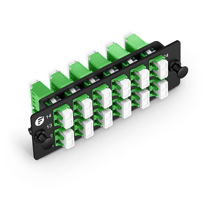 FHD® Fiber Adapter Panel, 24 Fibers OS2 Single Mode, 12 x LC APC Duplex (Green) Adapter, Ceramic Sleeve