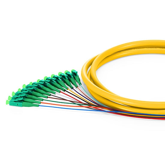 Fiber Pigtail 1M (3FT), LC/APC TO UNTERMINATED, 12 Fibers, Bunch, OS2 Single Mode, Riser(OFNR), 0.9MM, Yellow