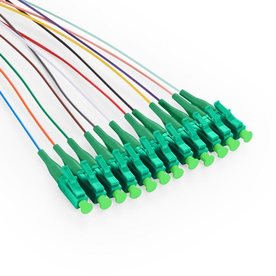 Fiber Pigtail 1M (3FT), LC/APC TO UNTERMINATED, 12 Fibers, Bunch, OS2 Single Mode, Riser(OFNR), 0.9MM, Yellow