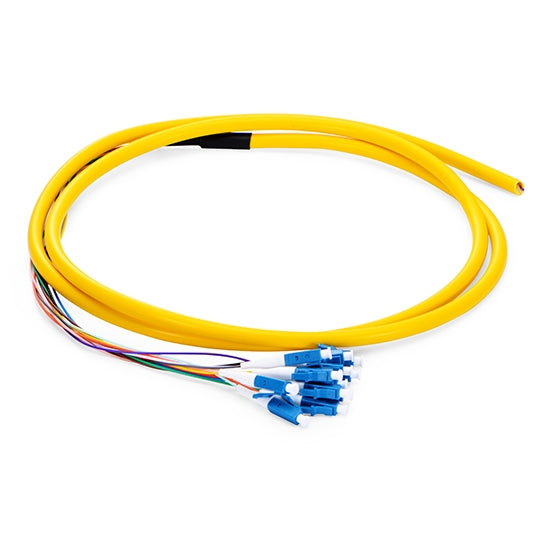 Fiber Pigtail 1.5M (5FT), LC/UPC TO UNTERMINATED, 12 Fibers, Bunch,OS2 Single Mode, Riser(OFNR), 0.9MM, Yellow