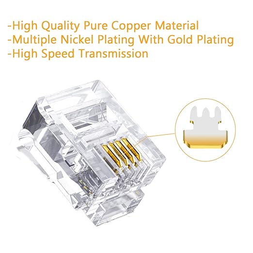 RJ11 Connectors 25 Pack 6P4C Plug Telephone Modular Plug Phone Jack Adapter Crimp End Telephone Cord Connector
