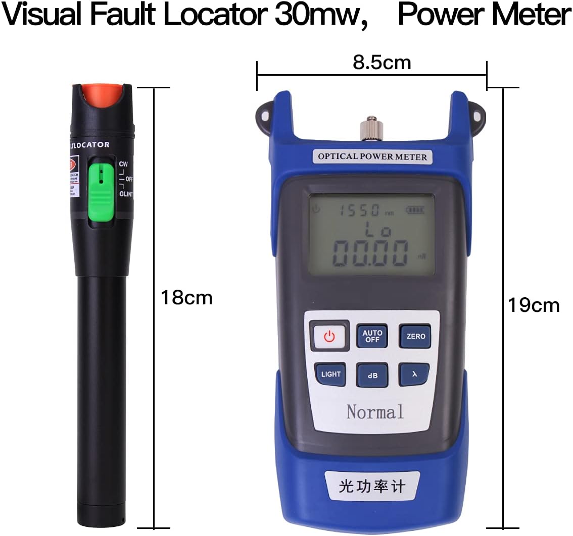 Fiber Optic Termination Tool Kit - 9 in 1 Assembly FTTH tool kit with FC-6S Cleaver, Optical Power Meter, Finder - 30km Visual Fault Locator, Optical Pliers, Cable Cutter, Stripper