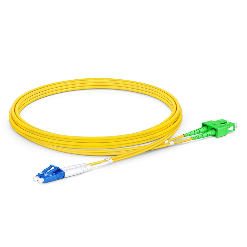 Fiber Patch Cable, 2M (7FT), 2 Fibers, LC/UPC Duplex TO SC/APC Duplex, OS2 Single Mode, Riser(OFNR), 0.9MM, Tight-Buffered,  Yellow