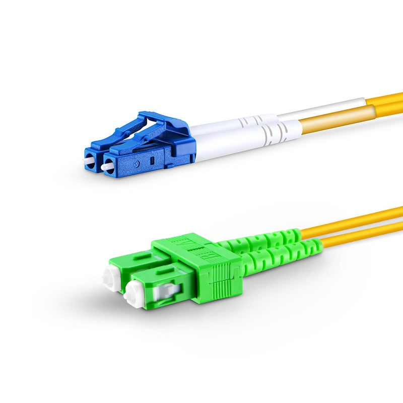 Fiber Patch Cable, 2M (7FT), 2 Fibers, LC/UPC Duplex TO SC/APC Duplex, OS2 Single Mode, Riser(OFNR), 0.9MM, Tight-Buffered,  Yellow