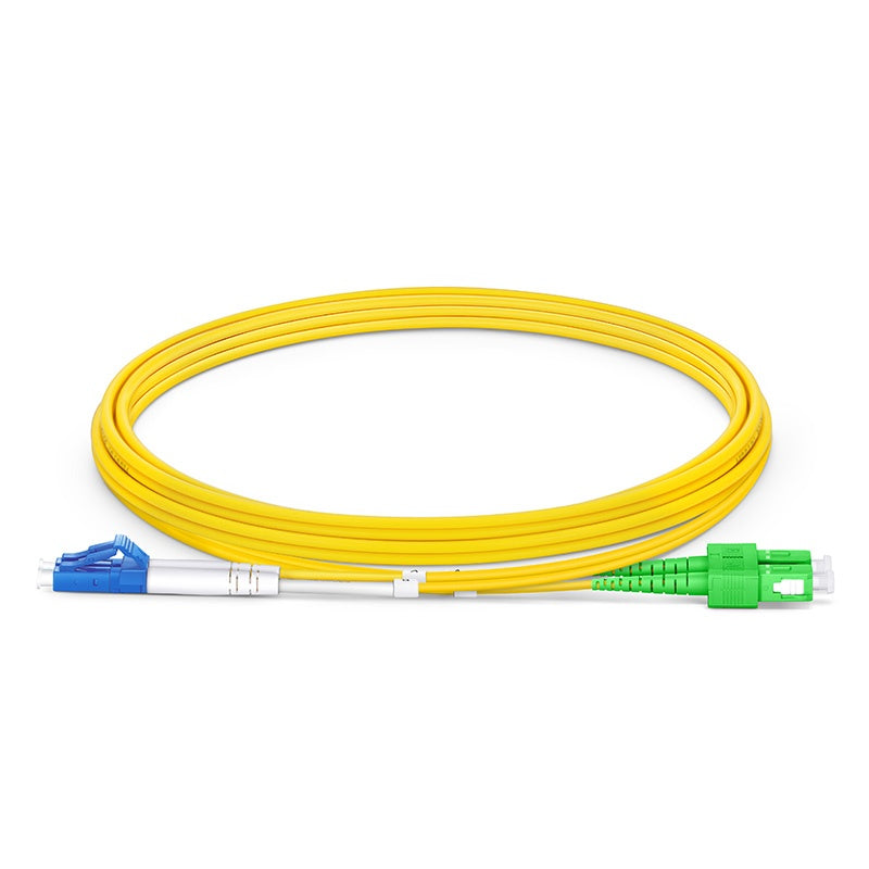 Fiber Patch Cable, 2M (7FT), 2 Fibers, LC/UPC Duplex TO SC/APC Duplex, OS2 Single Mode, Riser(OFNR), 0.9MM, Tight-Buffered,  Yellow