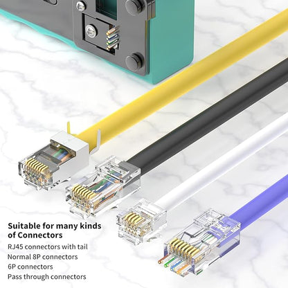 RJ45 Pass Through Crimp Tool, Ethernet Crimping Tool Kit All-in-one Crimper for Cat7 Cat6 Cat5 8P RJ45 6P RJ11/12 Connectors
