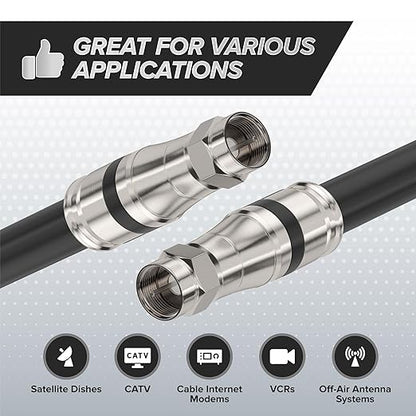 Compression Connectors for RG11 Coaxial Cable, 10 PCS, Water Tight O Ring, Indoor/Outdoor, F81, F-Type, 75 Ohm, 3 GHz, Black