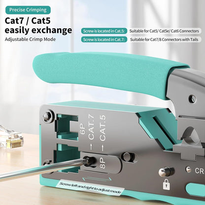RJ45 Pass Through Crimp Tool, Ethernet Crimping Tool Kit All-in-one Crimper for Cat7 Cat6 Cat5 8P RJ45 6P RJ11/12 Connectors