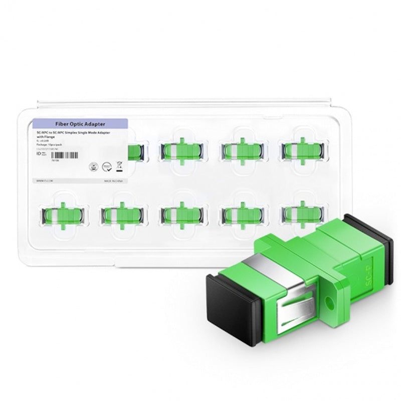 SC/APC to SC/APC Simplex OS2 Single Mode Fiber Optic Adapter/Coupler with Flange (10pcs/Pack)
