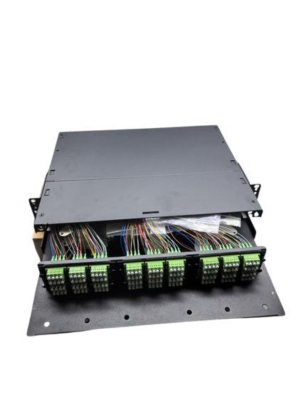 4U 288Core High Density Sliding Patch Panel, Loaded w/ 12pcs 24Core LC/APC Quad Adapter, 24 PCS LCAPC Single Mode Pigtails, 12pcs 24Core Fiber Splice Tray.