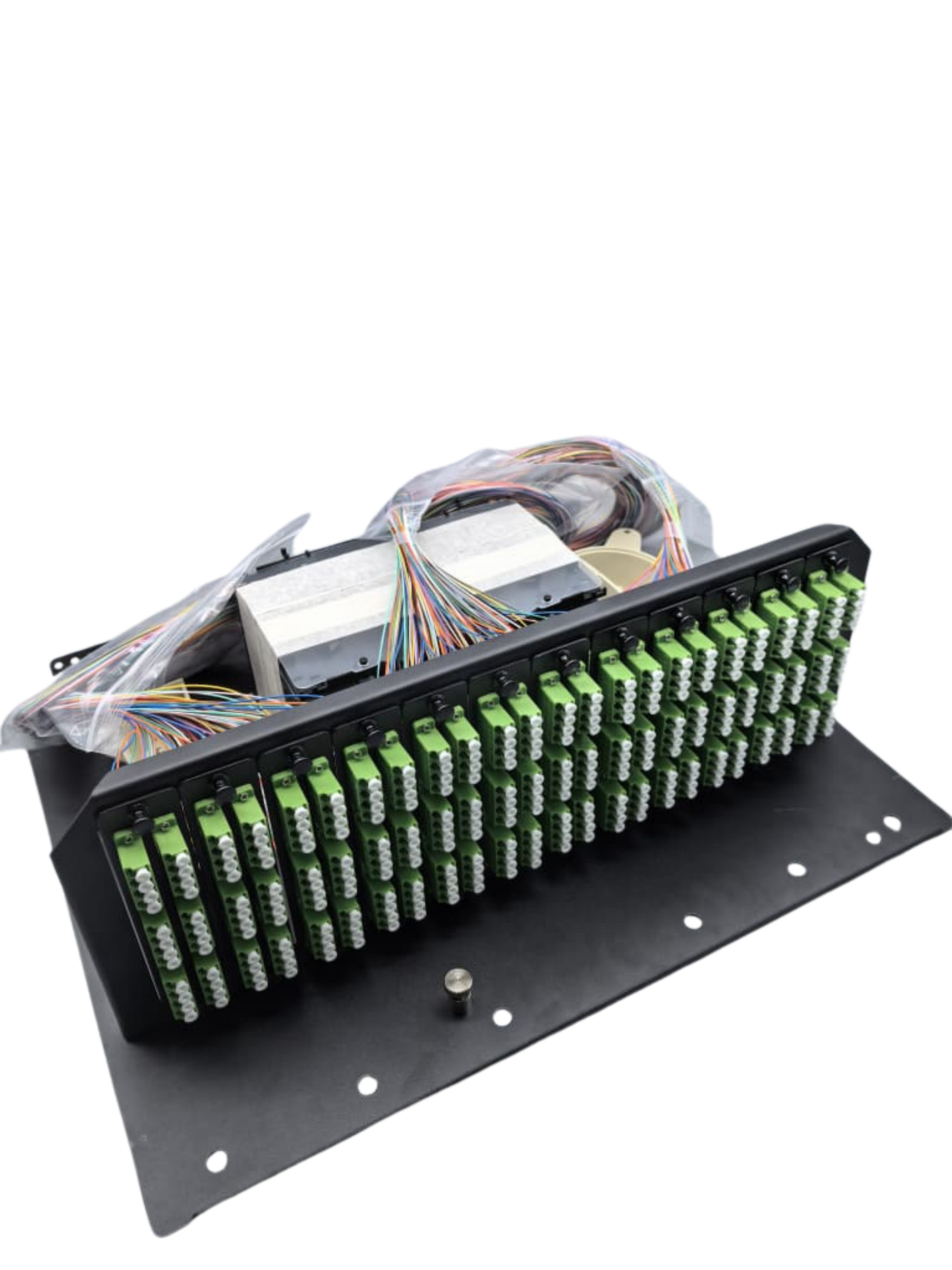 4U 288Core High Density Sliding Patch Panel, Loaded w/ 12pcs 24Core LC/APC Quad Adapter, 24 PCS LCAPC Single Mode Pigtails, 12pcs 24Core Fiber Splice Tray.