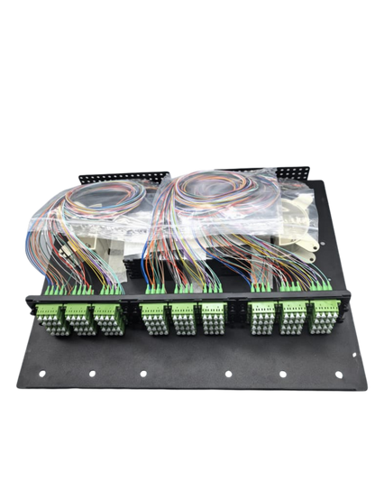 4U 288Core High Density Sliding Patch Panel, Loaded w/ 12pcs 24Core LC/APC Quad Adapter, 24 PCS LCAPC Single Mode Pigtails, 12pcs 24Core Fiber Splice Tray.
